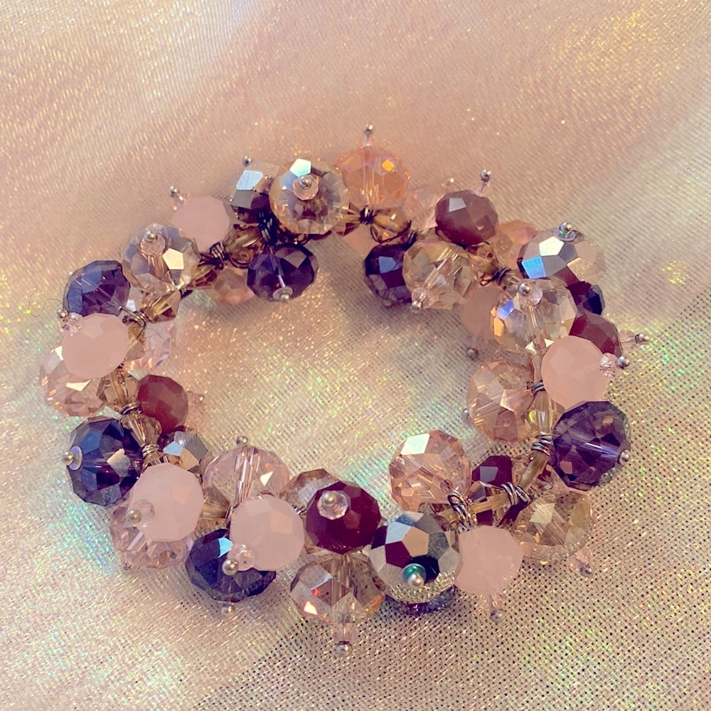 Stretch Bracelet Amethyst and Pink Acrylic Beads